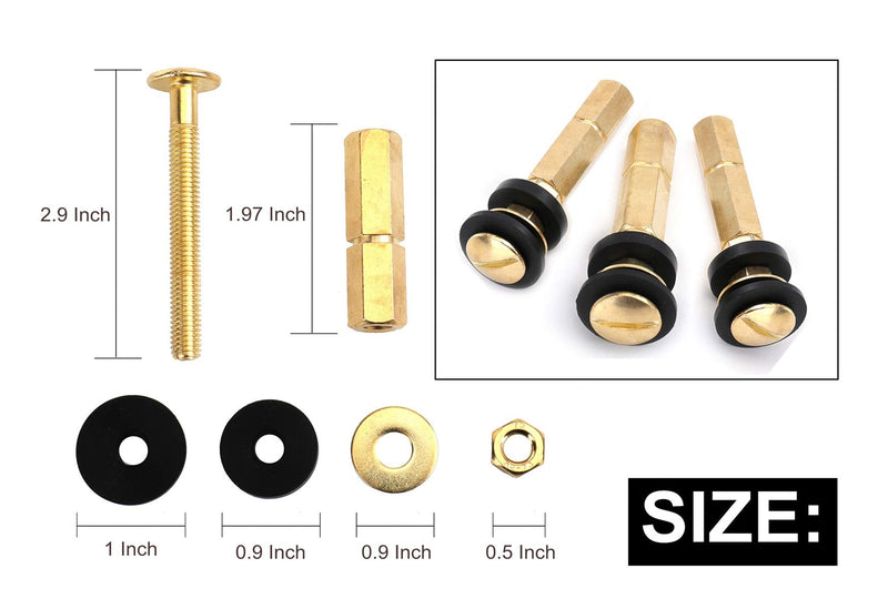 Universal Toilet Tank to Bowl Repair Kit Including 2 Sponge Gaskets and 3 Set Brass Hardware Kits Fits 2 Inches 3 Inches Flush Valve Opening