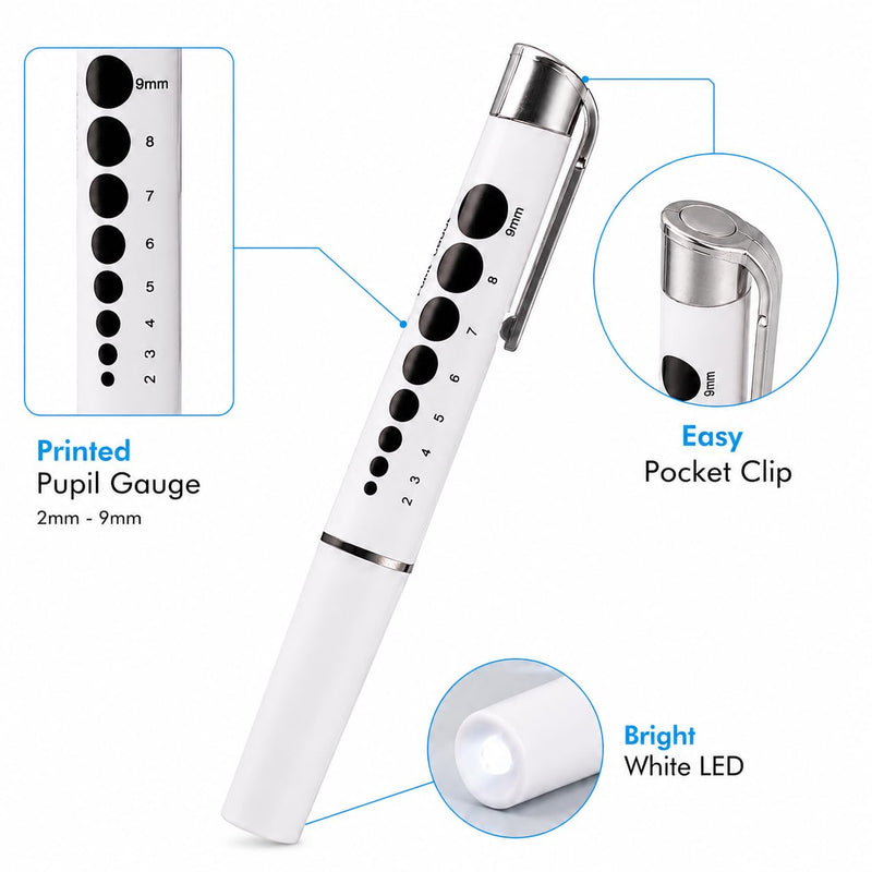 NOVAMEDIC NM-9314-5 5 Pack LED Pen Lights with Pupil Gauge, Reusable Medical Diagnostic Penlights for Doctors, Nurses, EMTs and Nursing Students, White, Batteries Included
