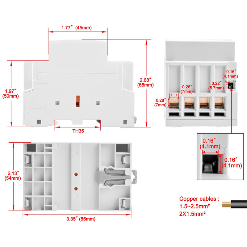 Heschen Household AC Contactor HSR1-63 4 Pole Four Normally Closed 220V/240V Coil Voltage 35mm DIN Rail Mount