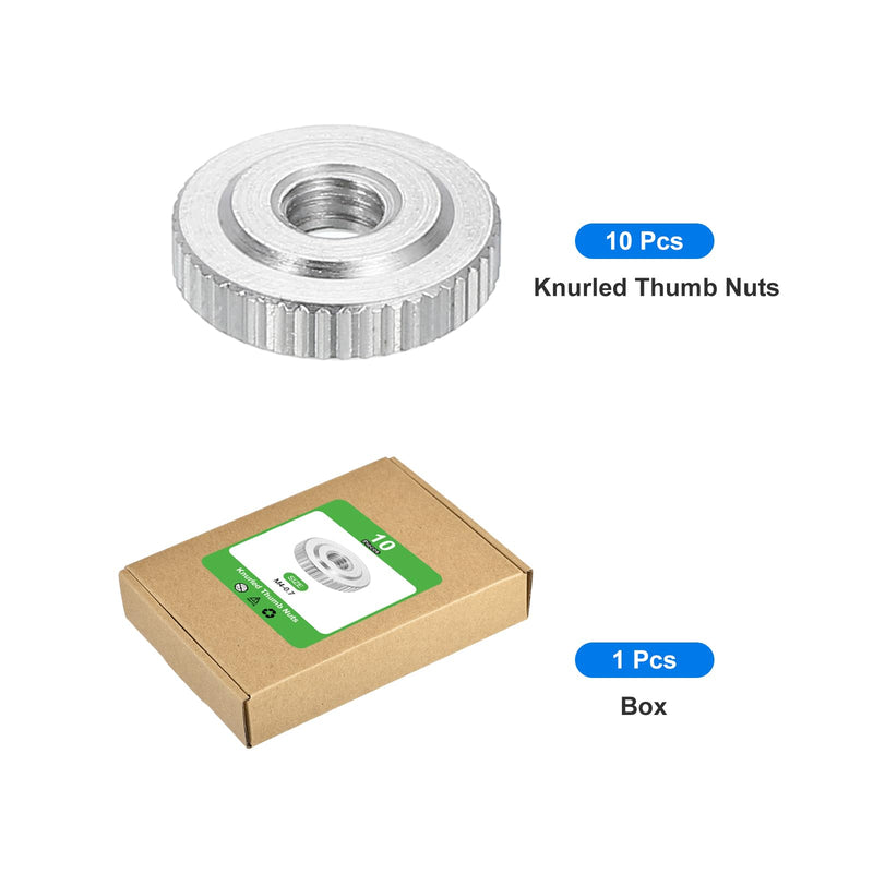uxcell 10Pcs M4 Knurled Thumb Nuts, 304 Stainless Steel Round Knurled Flat Head Through Hole Handle Nut, Lock Adjusting Nuts, Thin Type, Silver 10