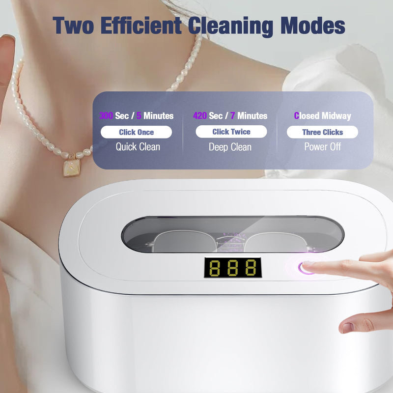 Ultrasonic Jewelry Cleaner, 48Khz 30W Portable Professional Jewelry Cleaner Ultrasonic Machine with Digital Timer, 12OZ Ultrasonic Cleaner for Eyeglasses, Rings, Necklaces, Dentures