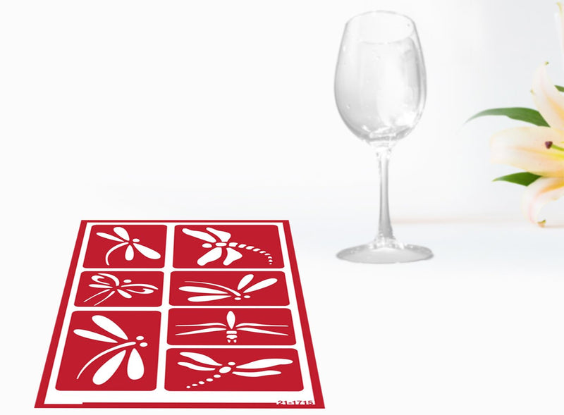 2 Reusable Glass Etching Stencils Set - Dragonfly, Butterfly Theme Stencil - Etch Stencil Set Includes Brush, Total 3 Items
