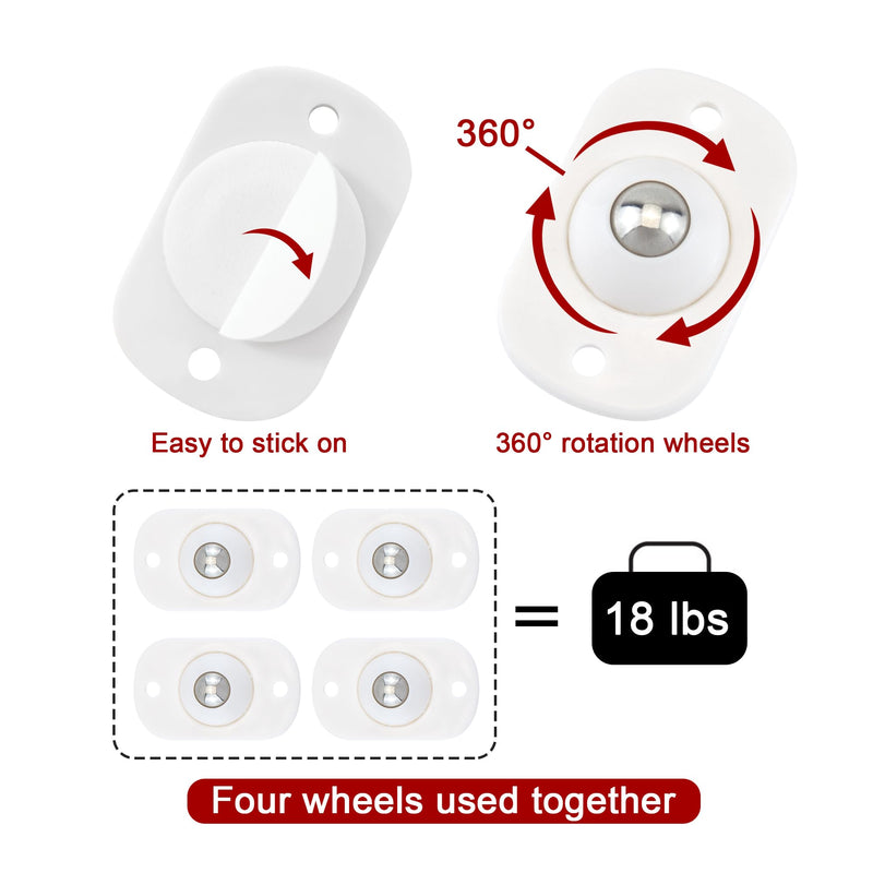 Quacc 8 PCS Self Adhesive Caster Wheels Appliance 360° Swivel Glide Smoothly Mini Rollers Coffee Machines Air Fryer Caster Slider for Kitchen Appliances, Trash Can, Small Furniture (White)