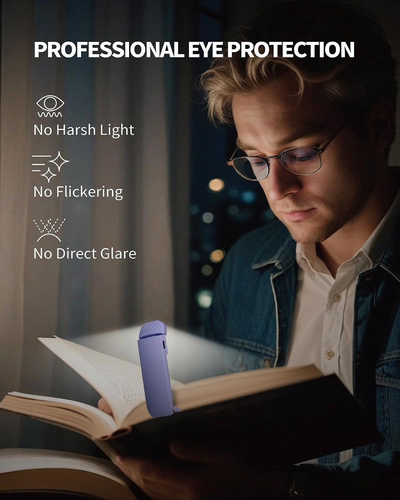 Reading Book Light, Clip on Reading Light, Rechargeable Reading Light, Book Lights for Reading at Night in Bed, Reading Lights for Books in Bed, Book Reading Light Clip, Romantic Purple