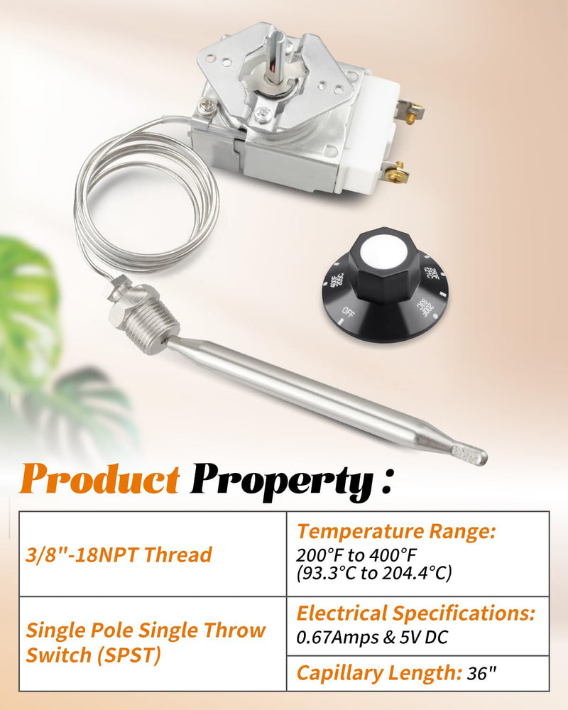RX-2-24 Thermostat for Deep Fryer Fit for ADCRAFT, for Gas Fryer Adcraft Atosa 301030004 Robertshaw 5300-402, with 3/8" Mpt Stuff Box 200-400F