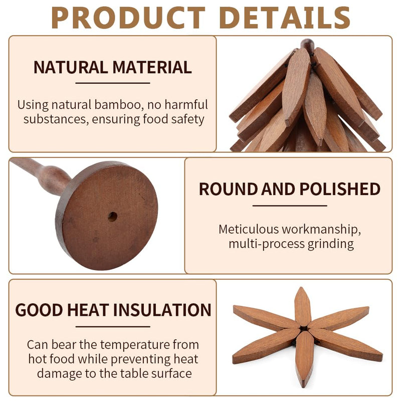 Tree Trivet Set, Wooden Tree Coasters for Hot Dishes, Include 5 Wooden Trivets and 1 Stand, Decorative Wooden Trivet Tree for Kitchen and Dining, Foldable Wooden Tree Coasters for Hot Pots&Teapot