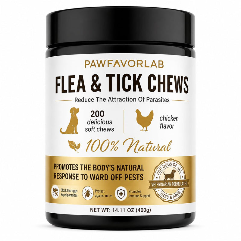 Tick Treatment Chews for Dogs - Natural Oral Prevention & Treatment with Garlic & Flaxseed - Chicken Flavor Soft Chews for All Ages - 200 Count