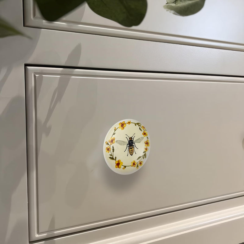 8 Pack 1.5" Bee Cabinet Knob Round Unique Cute Door Furniture Dresser Handles Decorative Furniture Drawer Pulls and Knobs