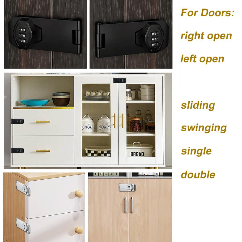 ETEKJOY Cabinet Lock Keyless 3-Digit Password Combination Code Hasp Latch Lock Twist Knob Wooden Drawer Cupboard (Black, 4 inch) Black