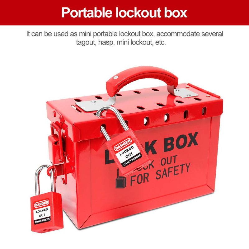 WISAMIC Group Lockout Tagout Lock Box: with 13 Slots Portable Safety Lockout Box Steel Red