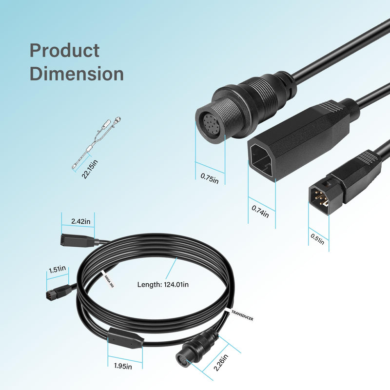 720107-1 9 M360 2DDI Y - MEGA 360 & 2D/MDI 7-pin Transducer Adapter Cable Y Cable Compatible with MEGA 360 and Helix 8/9/ 10/12/ 15 Fishfinder