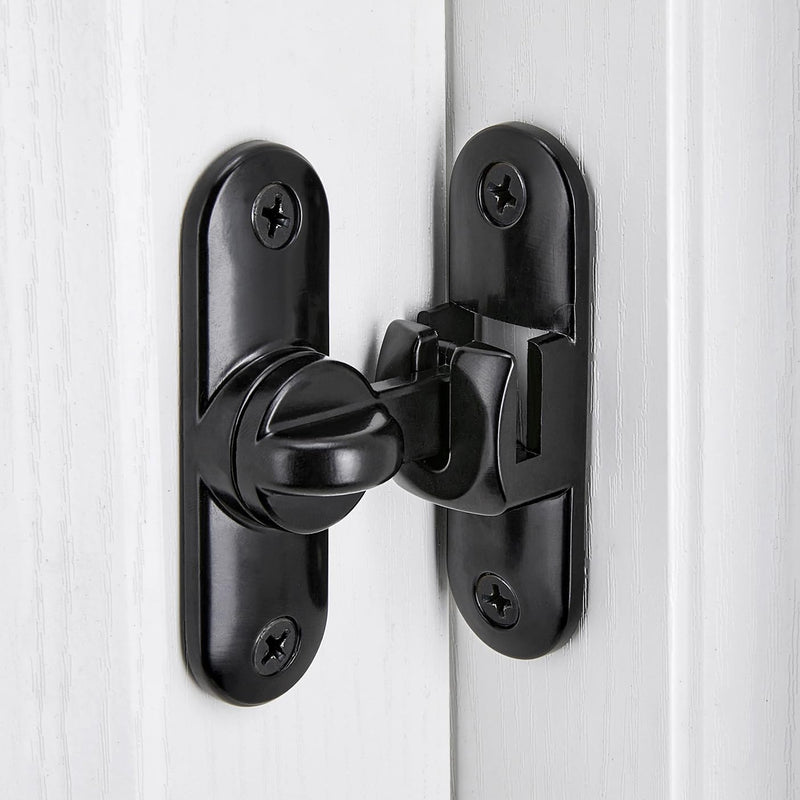 Black Barn Door Latches,90/180 Degree Gate Lock,Flip Gate Latches Hardware,Zinc Alloy Right Angle Door Lock Latch,Door Security Sliding Door Latch Lock for Cabinets,Bathroom. Black_1 Pack