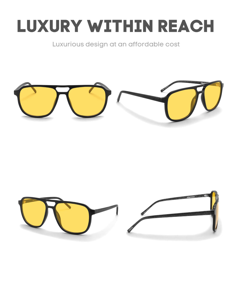 XXL Size Extra Large 160MM Polarized Double Bridge Retro Aviator Sunglasses Big Wide Heads Men UV400 Protection Glossy Black + Carbon Fiber Arm | Polarized Hd Night Driving Yellow