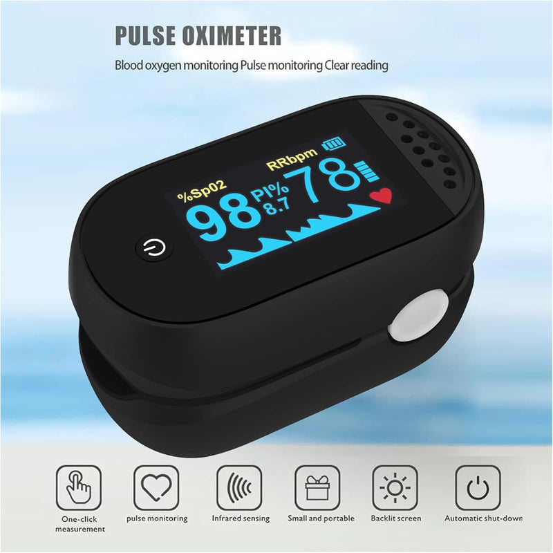ACMC Oximeter, Features Oximeter with Alarm, Fingertip Pulse Oximeter with Alarm, Features Alarm & OLED Large Screen & Lanyard Black