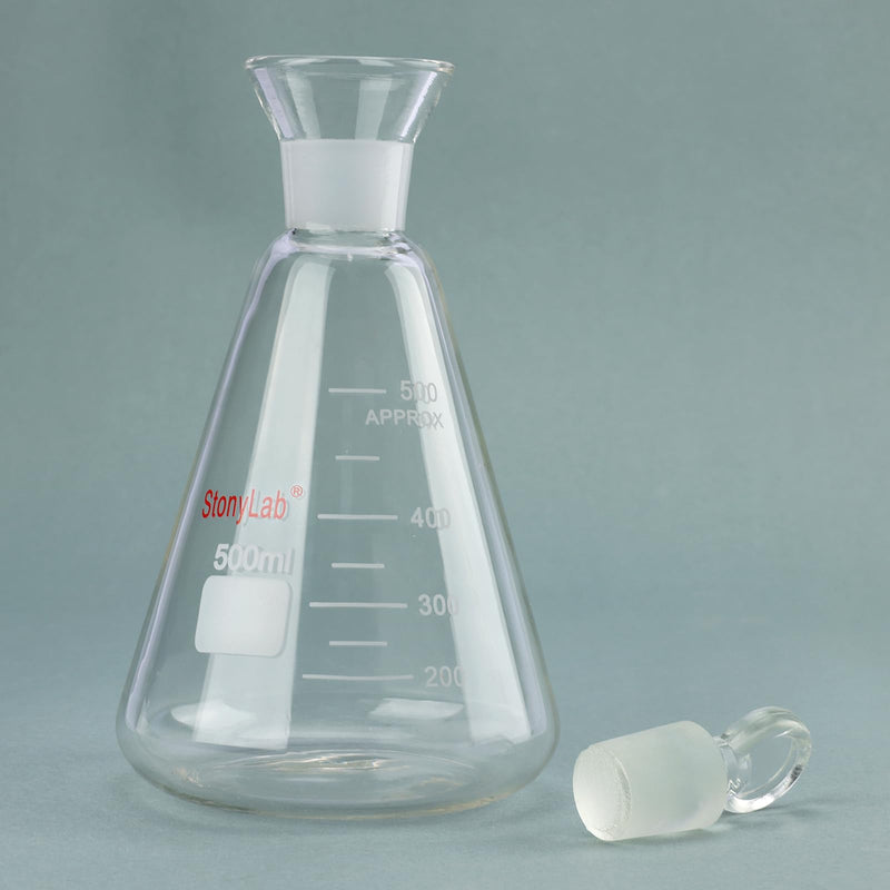 stonyLab Iodine Flask with Stopper, 500 ml Capacity, Wide Mouth Design, G3.3 Borosilicate Glass, for Laboratory Iodine Value Determination