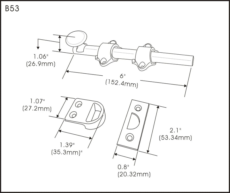 QCAA Solid Brass Dutch Door Bolt, 6", Polished Brass, 1 Pack, Made in Taiwan