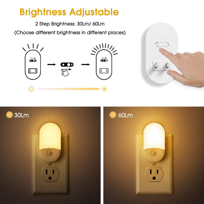 L LOHAS LED Night Lights Plug into Wall, [𝟐 Pack] LED Dimmable Night Light with Light Sensors, 30/60LM Adjustable Brightness Nightlights, Soft White 3000K Automatic Night Light for Kid, Hallway