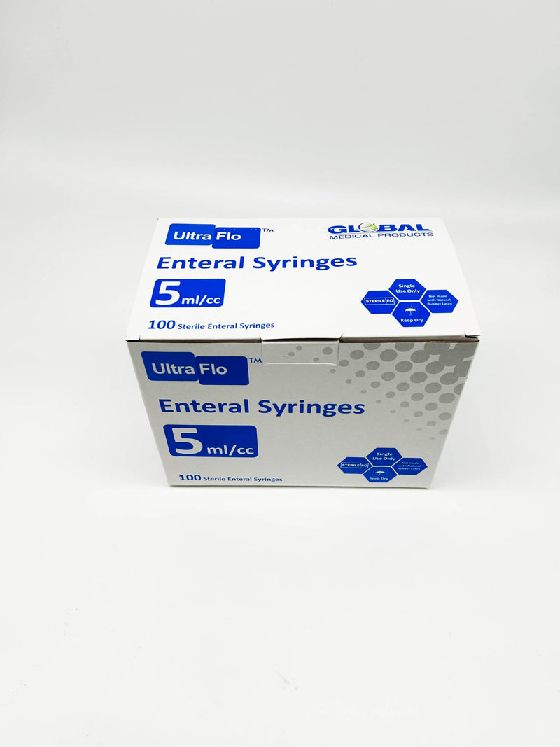 UltraFlo 5cc Enteral Feeding Syringes by Global Medical Products - ENFit & ISO 80369-3 Certified, BPA/DEHP/Latex-Free, Transparent Barrel (5CC, QTY 100) 100.0
