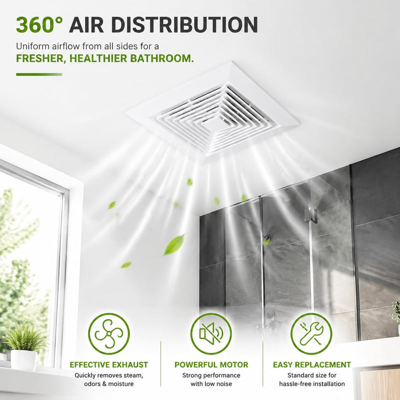 White Square Bathroom Exhaust Fan Cover with Spring, 10. 5" x10. 5" Ceiling/wall Mounted Grille, Replacement Parts for Old Damaged Fan Covers, Air Diffuser Ventilation Hood 10.5x10.5 inch