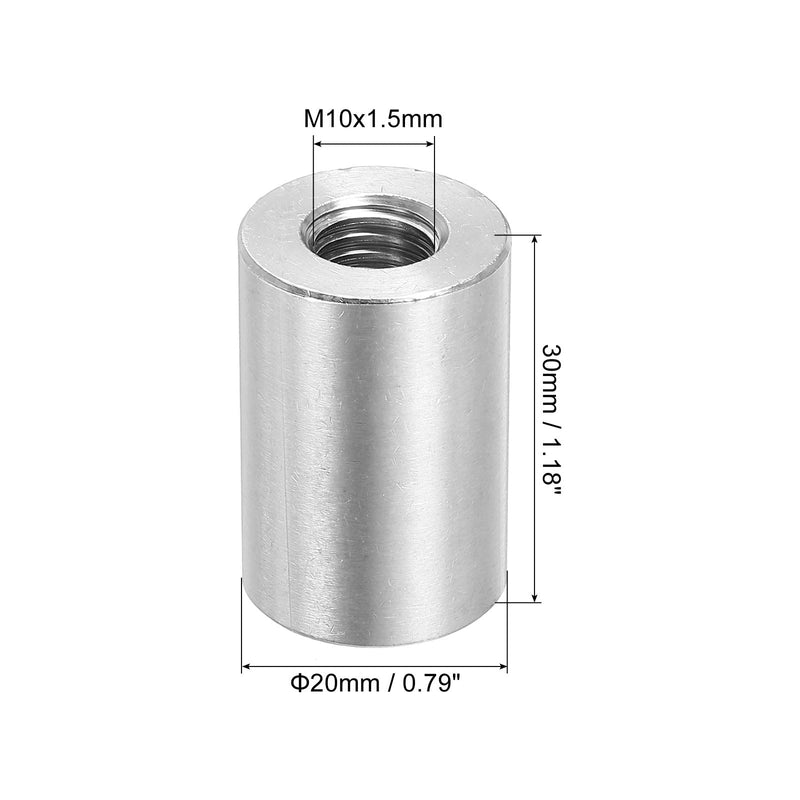 uxcell 4Pcs M10 Round Connector Nuts, 304 Stainless Steel Coupling Nut 30mm/1.18" Length Sleeve Rod Bar Stud Nut for Bracket, M10x30x20mm 4