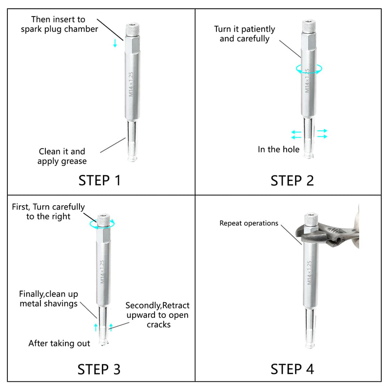 DPTOOL 14mm Back Tap Spark Plug Thread Repair Tool M14x1.25 Thread Chase Tap Kit 2 Pack Length 5.27″ and 10.3" M14