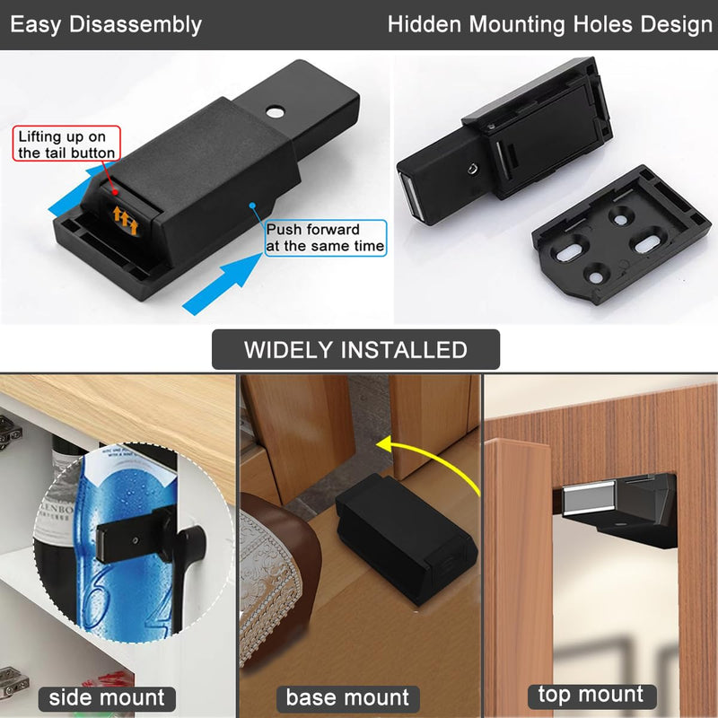 Magnetic Push to Open Cabinet Hardware CBRIVE 2 Pack Heavy Duty Push Latch & Lock for Hidden Door Touch Latches and Catch Magnet Push Release Drawer Pull Tip on RV Closet Close Strong Pop Out, Black