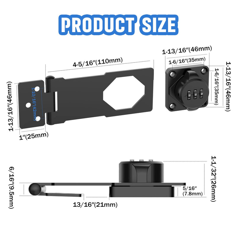 Household Cabinet Password Hasp Locks, Cabinet Locks with Combination, Door Security Slide Latch for Small Barn Doors, Bathroom, Outdoor, Garden (2 Pack Black) 2 Pack Black