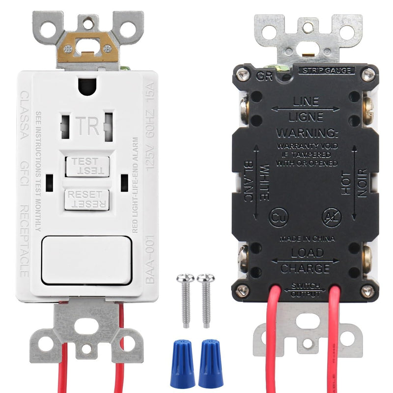 Baomain GFCI Outlet with Switch, 15A 125VAC 60Hz, Tamper Resistant GFCI Receptacle, BAA-001 ETL Listed, White (1) 1