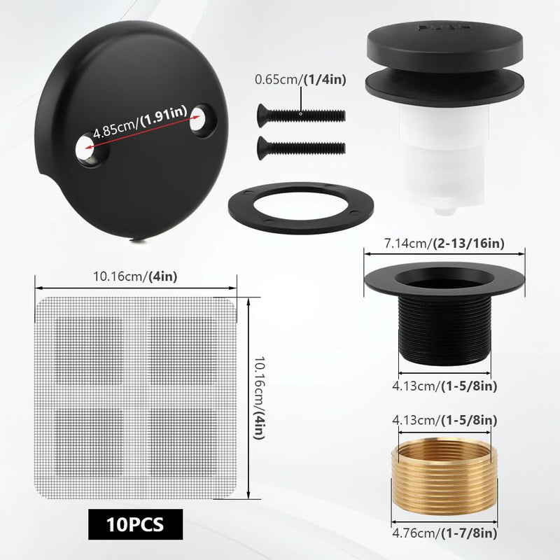 Bathtub Drain Tip-Toe Trim Set with Two-Hole Overflow Faceplate, Bath Tub Drain Conversion Kit Replacement Bathtub Drains Stopper Assembly with Universal Fine & Coarse Thread(Color:Matte Black) Matte Black