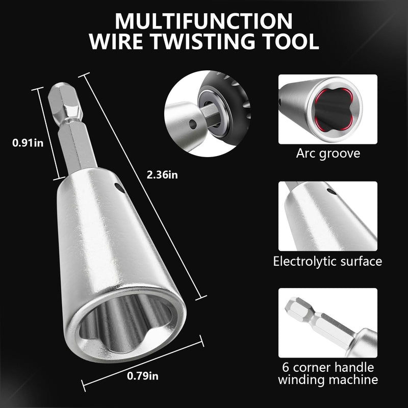 Wire Twister Tool for Drill, Drill Wire Twister Connector, Electrical Power Drill Fast Wire Twisting Tool, Nut Twister Wire Tool, Stainless Steel Shank Durable Cable Wire Twister Tool (2Pcs)