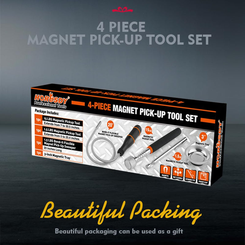 HORUSDY 4 Pack Telescoping Magnetic Pickup Tool - Extendable Magnetic Pick Up Tools，Flexible Bendable Spring Magnet Stick