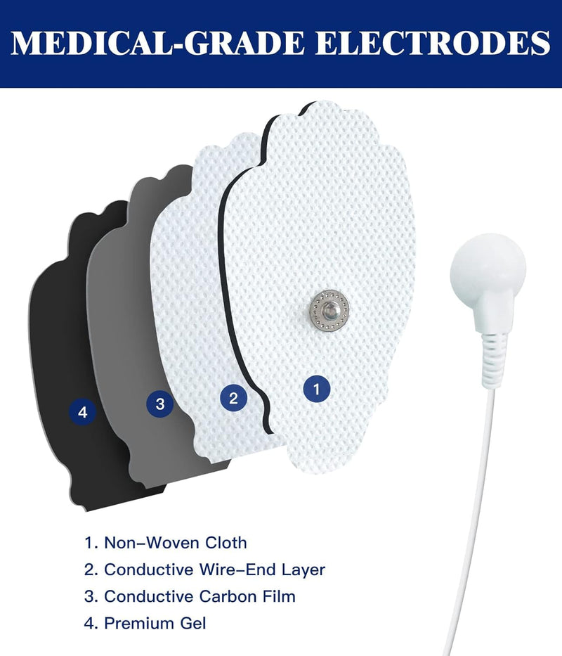 20 Pack Large TENS Unit Electrodes Pads, Upgraded Self-Adhesive Latex-Free Non-Irritating TENS Electrode Patches with Standard 3.5mm Snap-on Connector, Compatible with Belifu, Brilnurse TENS White-20 Pads