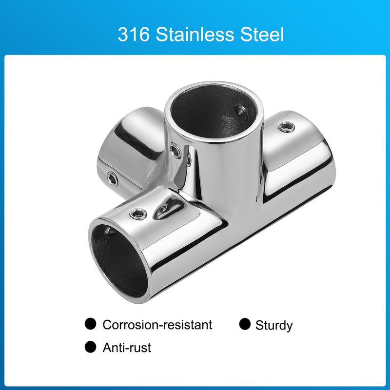 Marine Grade Boat Handrail Fitting 4-Way Pipe Fitting for 7/8" Round Tubing, 316 Stainless Steel Mirror Polished Hand Rail Fitting 4-Way Pipe Connector(2-Pack) 7/8 inch