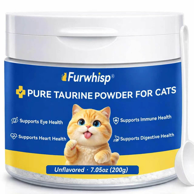 Taurine for Cats – No Additives, Essential Amino Acid for Heart & Vision, Easy Mix in Wet/Dry Food,Taurine Powder for All Ages Including Kittens-200g bule