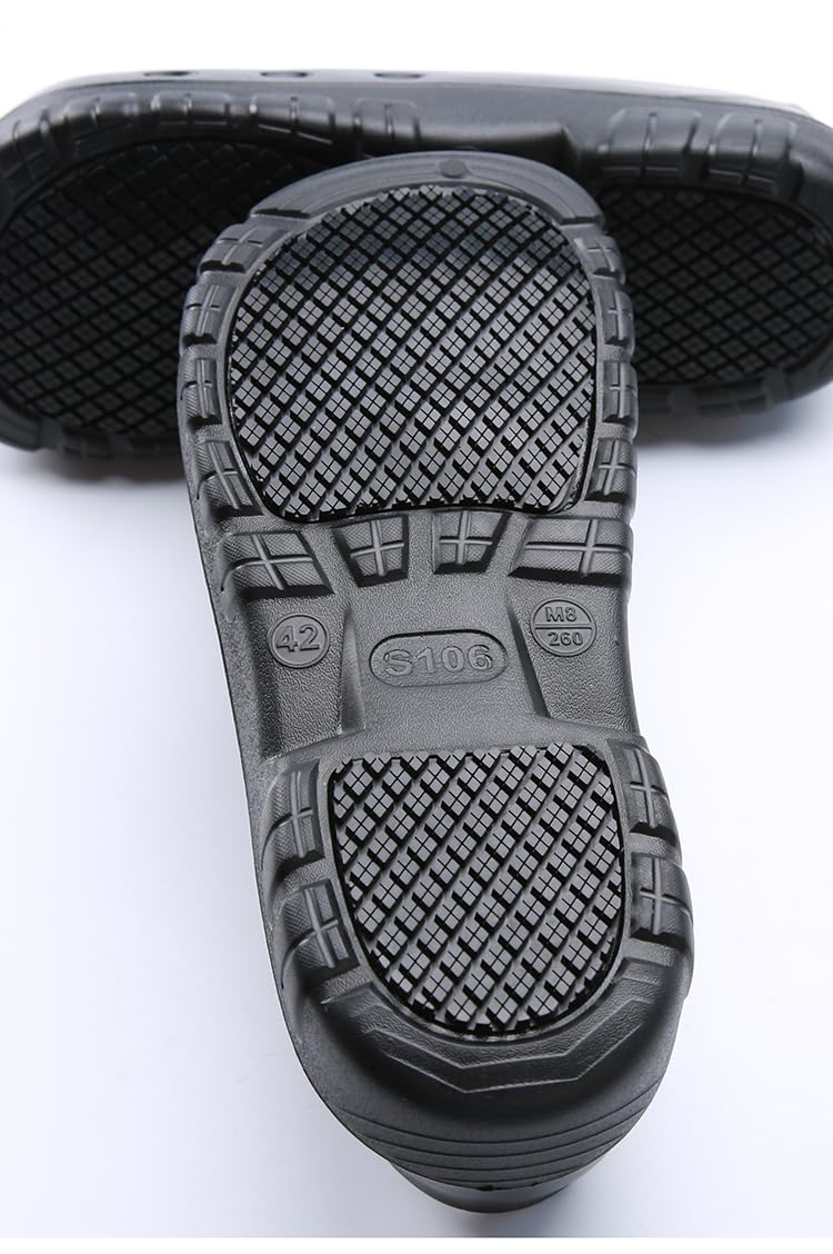 Anti Slip Kitchen Shoes with Steel Toe Safety Shoes for Men and Women,Suitable for Kitchens,Restaurants,Hotels,Hospitals,Gardens, etc Black S106 10.5 Women/8.5 Men