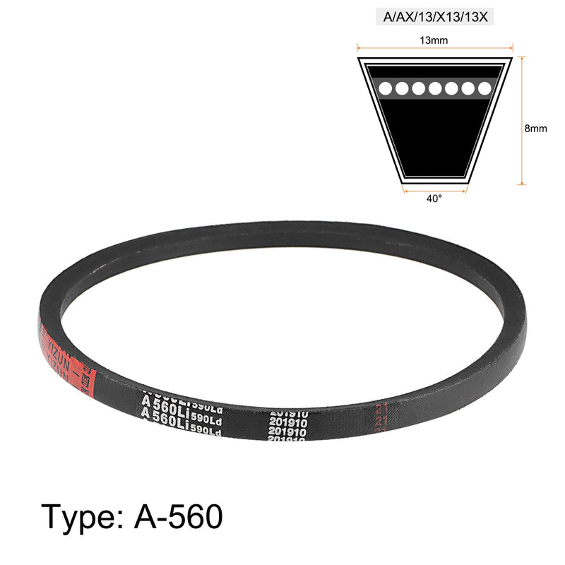 uxcell A560 V-Belts 560mm Inner Girth 13mm Top Width 8mm Thickness A-Section Rubber Drive Transmission Belt 2pcs 22"