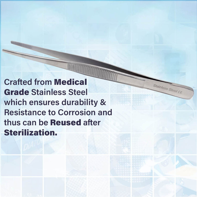 Precision Blunt Serrated Tips Stainless Steel Thumb Forceps Tweezers 5.5" (14 cm), Comfortable Ridged Handle