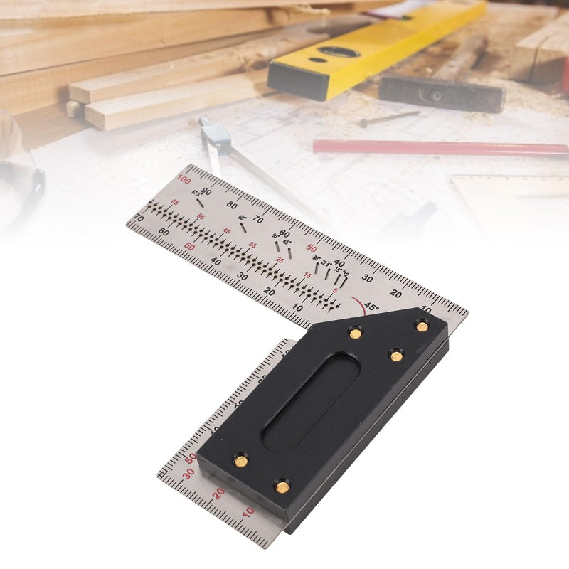 POCREATION Stainless Steel Woodworking Square Ruler,100mm / 3.94in Right Angle Measuring Tool with Marking Holes,Precision Layout Tool for Carpentry, DIY & Woodcraft