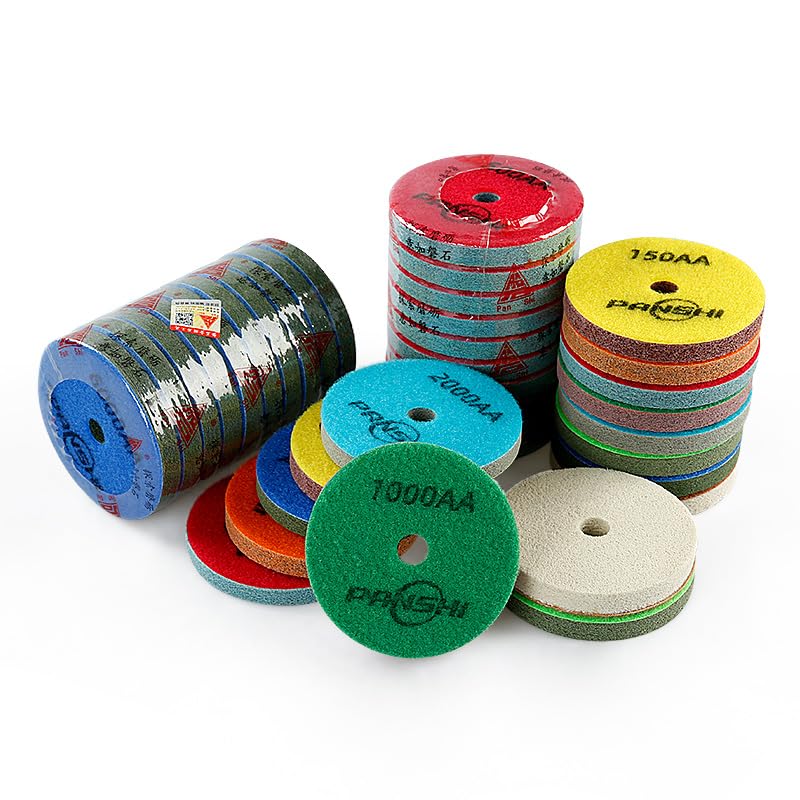 LOZLIN 8PCS 5/8-11 Granite Sponge Polishing Pad 4 inch Granite Marble Terrazzo Pad Concrete Terrazzo Polishing Foam Grinding Discs