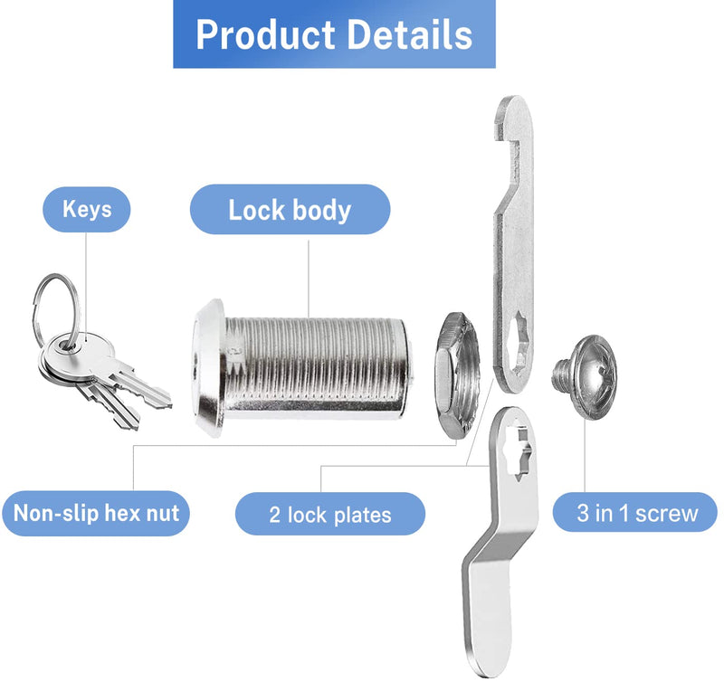 Cam Locks Cabinet Locks Keyed Alike,1-1/8Inch Cylinder Fits on 0.9Inch Max Panel Thickness,Secure Drawer RV Camper Trailer,Zinc Alloy(1-1/8Inch 12Pcs) 1-1/8 Inch 12Pcs