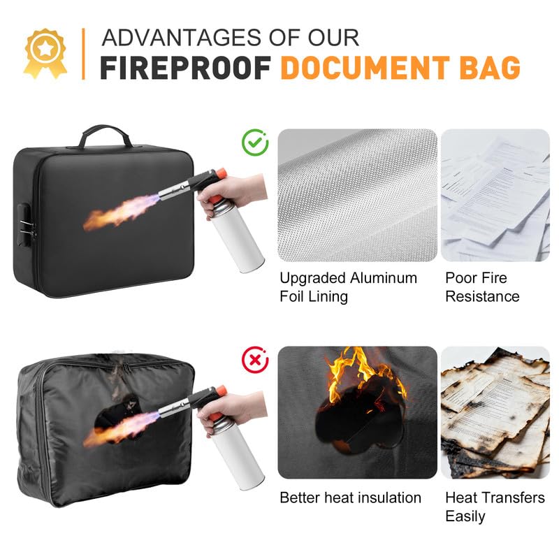 Kanhiro Fireproof Document Box with Lock - Upgraded Waterproof Fireproof Document Bag, Important Document Organizer, Fire Proof Safe for Home Documents, Passport, Laptop, Certificates