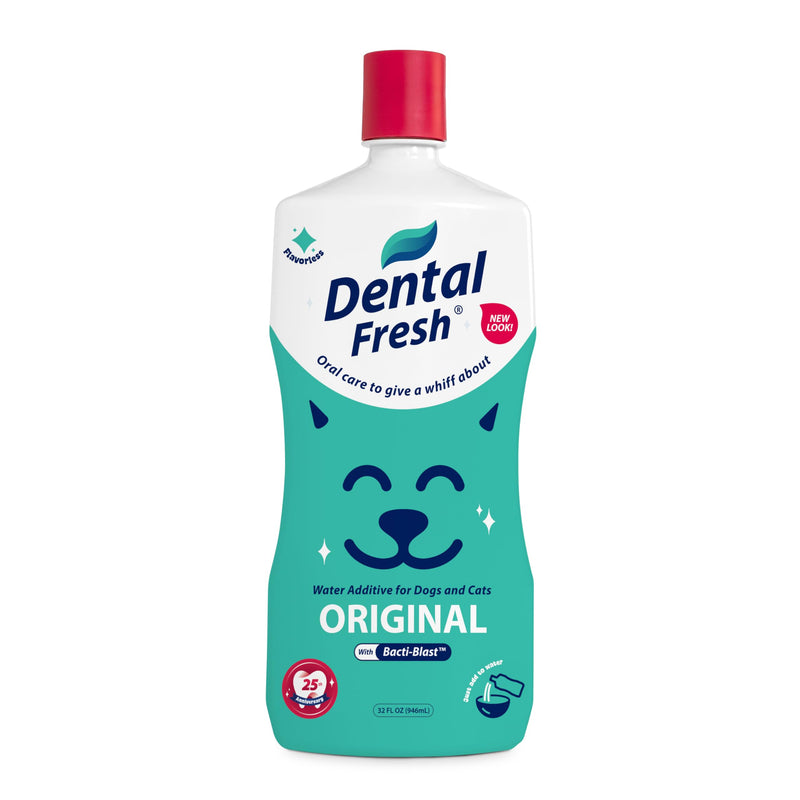 Dental Fresh Water Additive for Dogs and Cats, Clean Teeth and Fresh Breath, Daily Pet Oral Care, Flavorless, 32 fl oz 32 Fl Oz (Pack of 1)