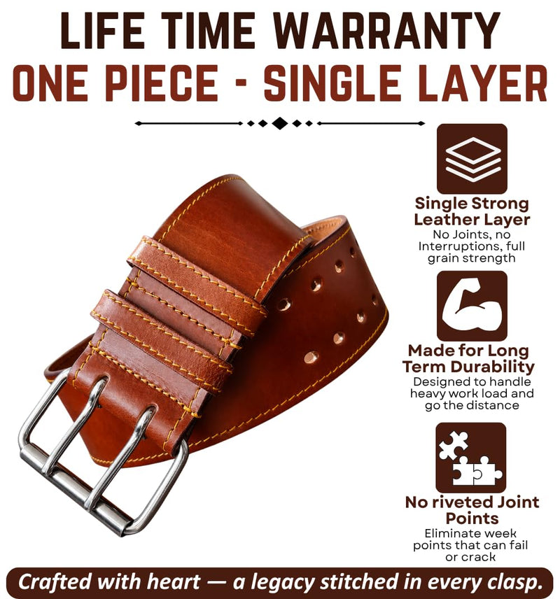 Leather Work Belt Tool Belt (Tan, 35"-45") | Real Grain Leather, No Joint Belt Tan 35"-45"