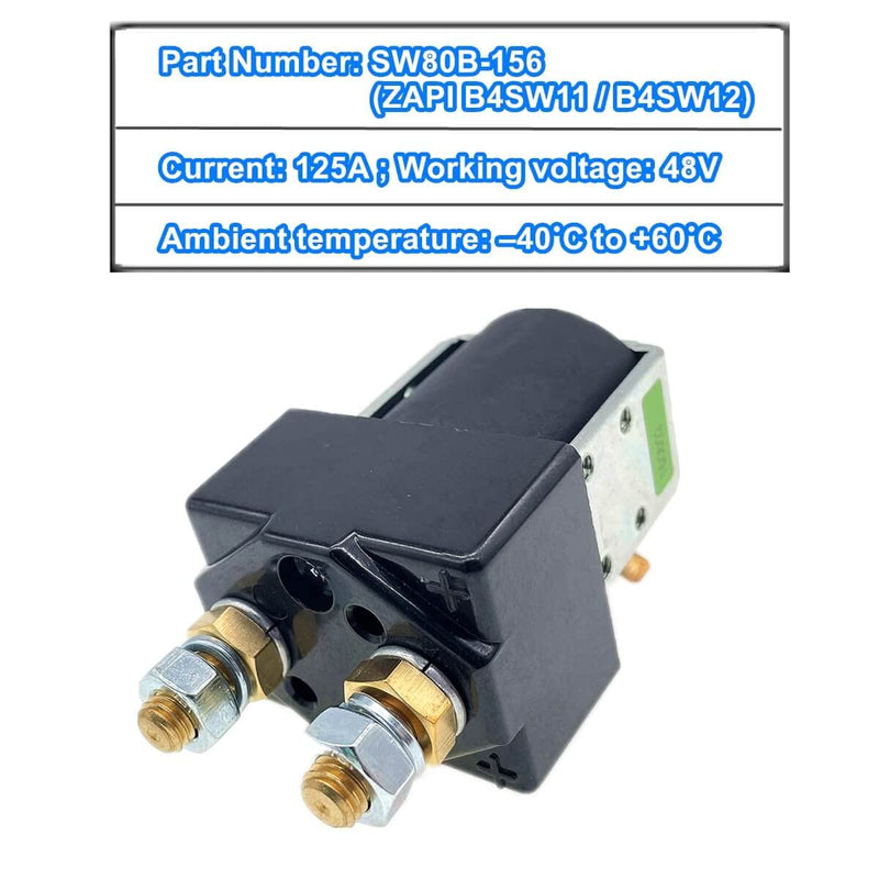 Contactor SW80B-156, 48V 125A For Curtis ZAPI B4SW11 Controller, Electric Forklift/Golf Cart Solenoid,Single Pole Single Throw SW80B156 SW80156