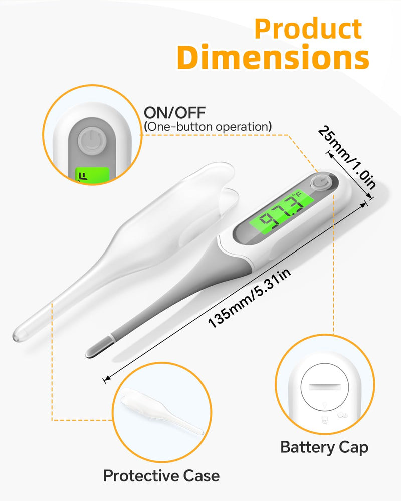 8 Seconds Digital Oral Thermometer for Adults and Kids, Accurate & Safe Baby Thermometer with Fever Alarm, 3 Backlits Display, Flexible Tip, Medical Basal Thermometer for Rectal, Underarm Grey