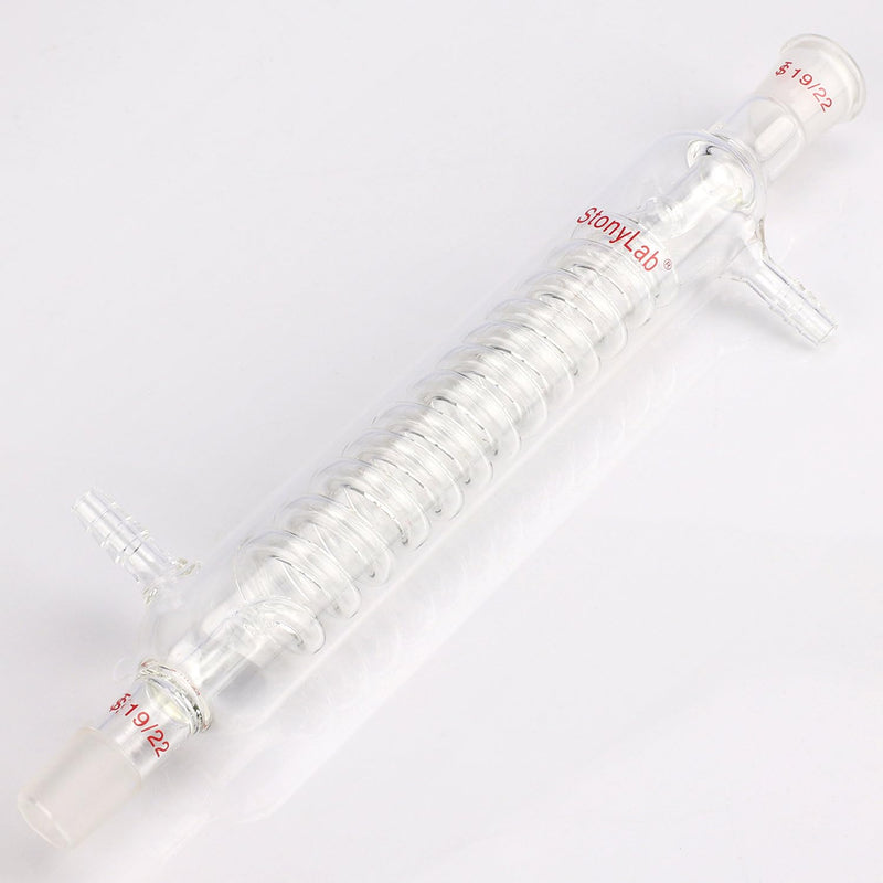 stonylab Glass Graham Condenser with 19/22 Joint 200 mm Jacket Length Lab Borosilicate Glass Condenser