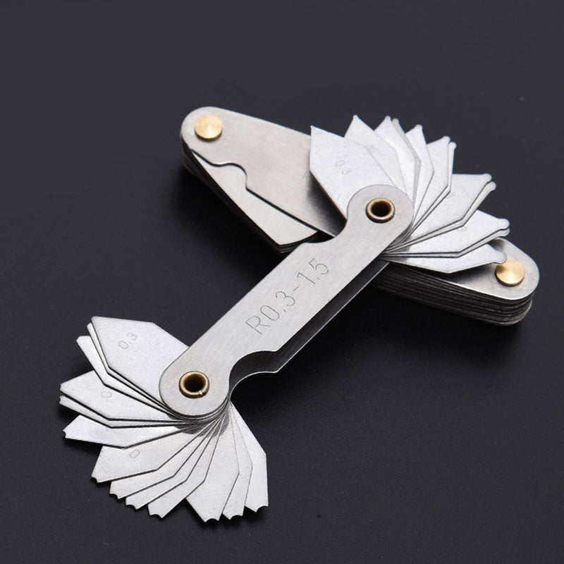 5Pcs Stainless Steel Radius Gauge, Portable Concave Convex External Internal Arc Measuring Tool Radius Fillet Gauge Set R0.3-1.5mm/ R1-6.5mm/ R7-14.5mm/ R15-25mm/ R25-50mm