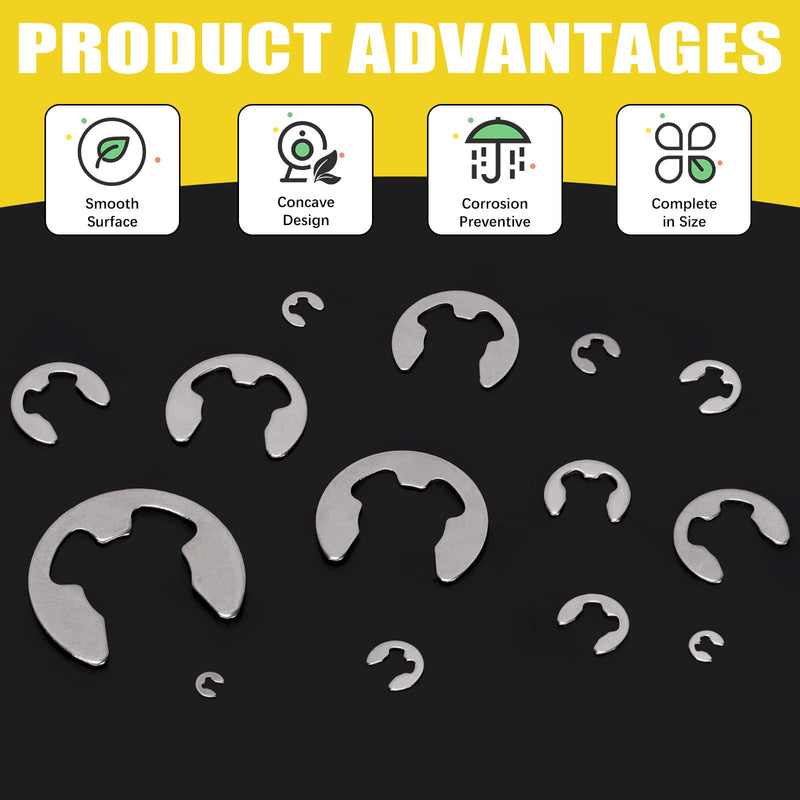 211Pcs Stainless Steel E-Clip Assortment Set, E-Clip Circlip External Retaining Rings - 1.5mm, 2mm, 2.5mm, 3mm, 3.5mm, 4mm, 5mm, 6mm, 7mm, 8mm, 9mm, 10mm, 12mm, 15mm Silver