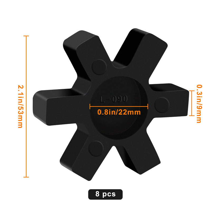 8 Pcs Solid Type Spider Center Inserts L095 Flexible NBR Rubber Spider Inserts Fits for L Jaw Coupling Set, Black
