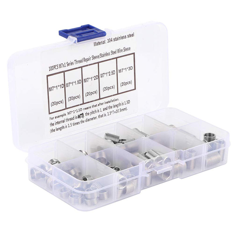 Coiled Wire Screws Sleeve 100Pcs M7x1 Coiled Wire Thread Repair Insert Sleeve Kit Stainless Steel Helicoil Type Screw Helical Threaded Inserts